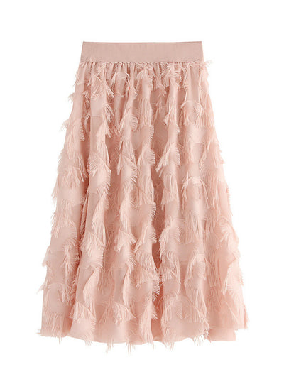 Elastic Waist Feather Fringed Skirt