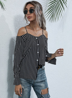 Long Sleeve Striped Chiffon Shirt