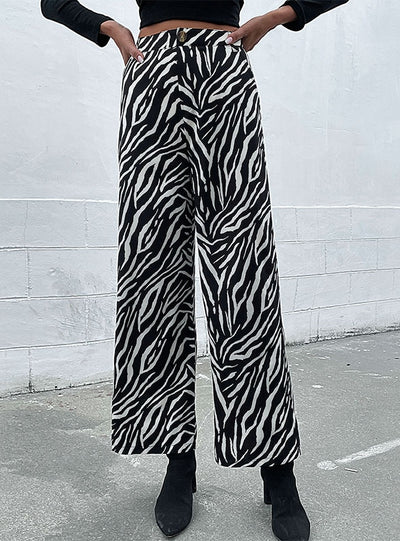 Casual Zebra Print Wide-leg Pants