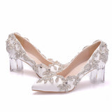 Transparent Thick Heel Rhinestone Wedding Shoes