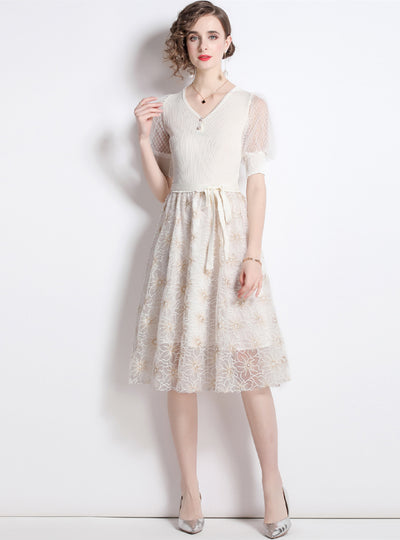 Yarn Embroidery Heavy Summer Slim Dress