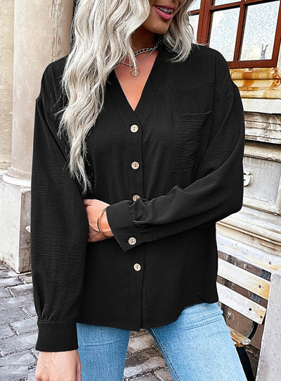 Women Lapel Pocket Casual Shirt