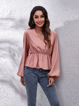 Lantern Chiffon V-neck Long-sleeved Blouse Shirt