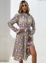 Trumpet Sleeve Floral Long Sleeve Dress