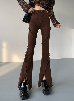 High Waist Flared Pants Split Jeans