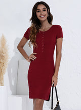 Knitted Round Neck Split Slim Dress