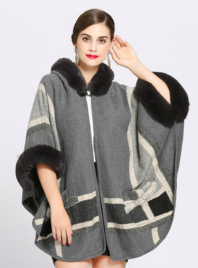 Loose Collar Pocket Knitted Cardigan Shawl Cape