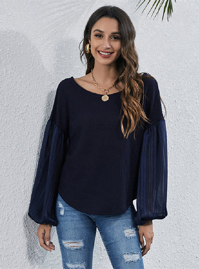 Round Neck Lantern Sleeve Long Sleeve T-shirt