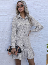 Retro Long Sleeve Cardigan Print Dress