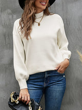 Solid Color Turtleneck Lantern Sleeve Sweater