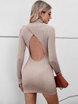 Knitted Turtleneck Backless Pullover Dress