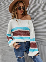 Striped Color Matching Collared Sweater