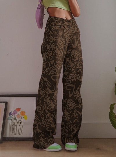 Love Printed Straight Slacks Jeans