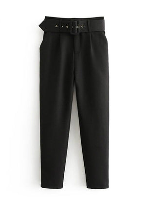 Office Lady Black Suit Pants with Belt