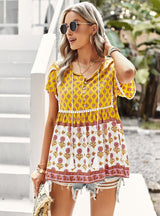 V-neck Short-sleeved Printed Shirt