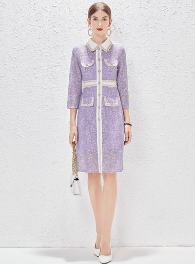 Purple Shirt Long Sleeve Lace Dress