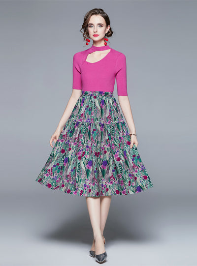 Retro Swing Skirt+Irregular Knitted Two-piece Suit