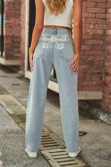 Butterfly Printed Light Mid-waist Denim Pant