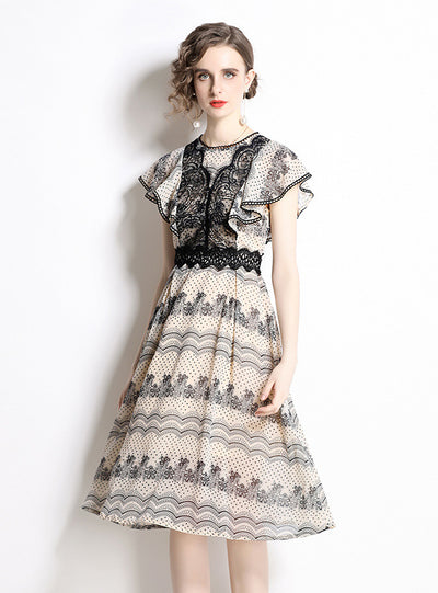 Chiffon Flounces Flying Sleeves Printed Dress