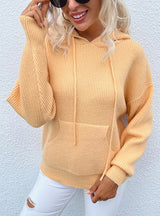 Hooded Pocket Solid Color Sweater