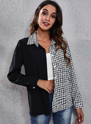 Long-sleeved Thousand-plaid Stitching Shirt