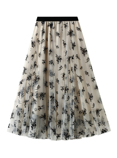 Flocking Gauze Swing Skirt