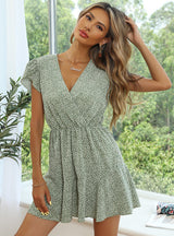 Green V-neck Wide-leg Jumpsuit Girl