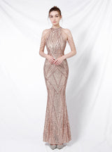 Hook-up Drill Sequined Fishtail Evening Dress