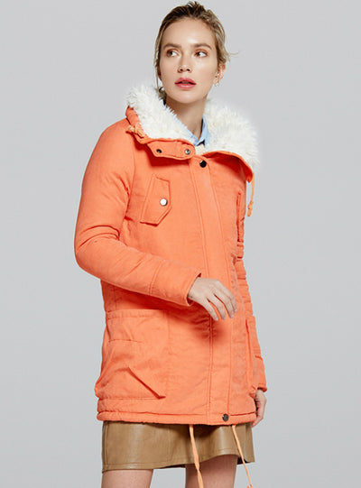 Long Cotton-padded Jacket Warm Cclothes With Hat