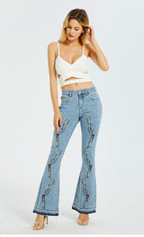 Wide-leg Pants Embroidered Horn Jeans