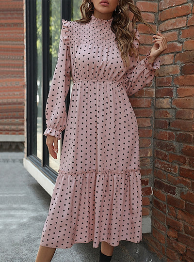 Lotus Leaf Flying Sleeve Polka Dot Stitching Dress