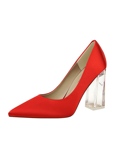 Satin Shallow Mouth Pointed Heel Shoes