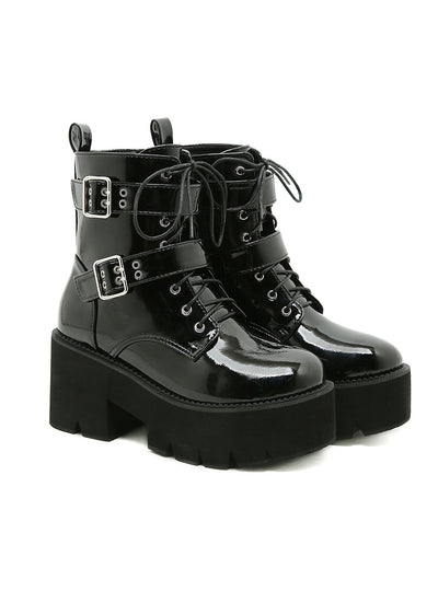 Round Head Zipper Metal High Heel Martin Boots