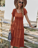 Round Neck Solid Color Big Swing Dress