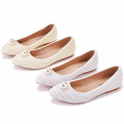 Shallow-bottomed Pointed Pearl Wedding Shoes