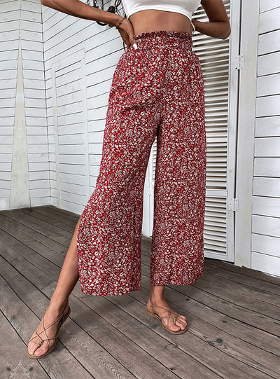 Broken Cotton High Waist Nine-split Wide-leg Pants