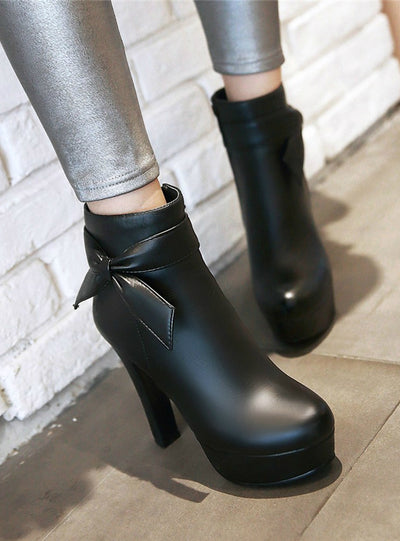 PU Leather Platform Shoes Woman Ankle Boots