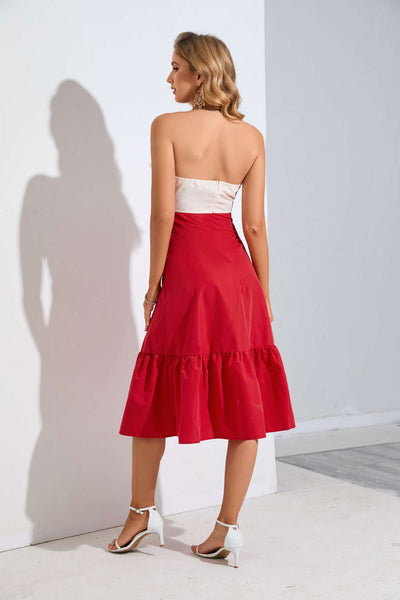 Tube Top Contrast Ruffled Bow Dress