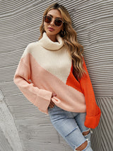 Color Lapel Long Sleeve Loose Sweater