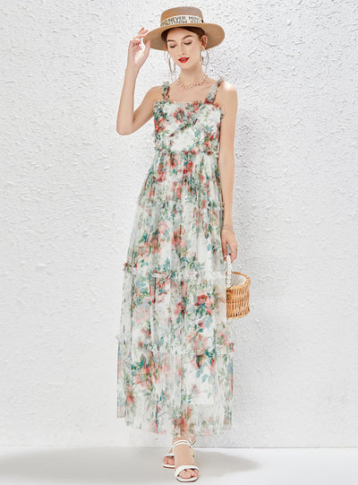 Heavy-duty Sling Floral Gauze Big Swing Dress