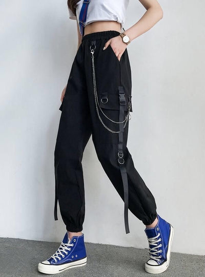 Punk Pockets Jogger Trousers With Chain Harajuku