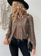 Long Sleeve Lace-up Leopard Print Shirt