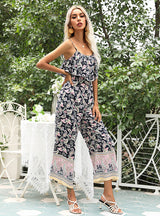 Chiffon Printed Lotus Leaf Wide Leg Jumpsuit