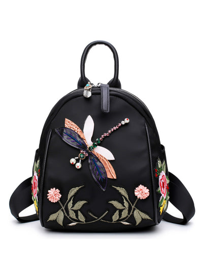 Flower Embroidery Rhinestone 3D Dragonfly Shoulder Bag 