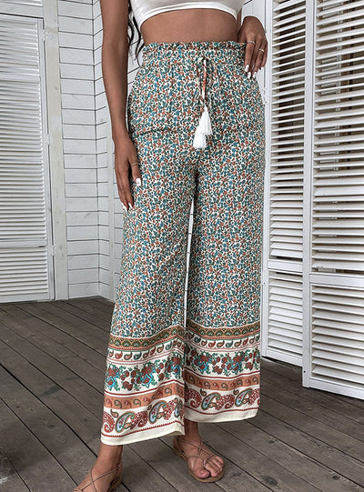 Bohemian Wide-leg Printed Pants