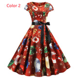 Cap Sleeve Print Christmas Party Dress