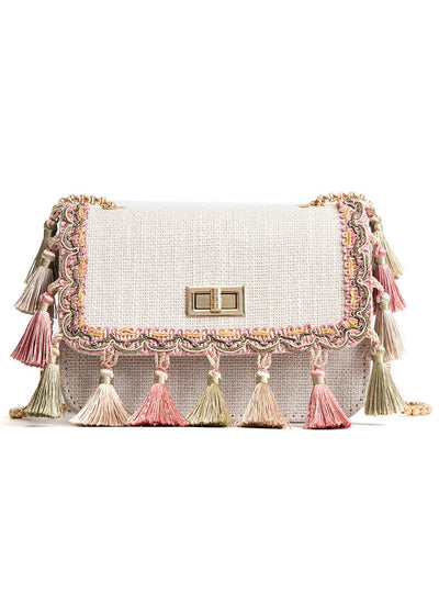 Boho Fringe Mini Chain Shoulder Bag Canvas National 