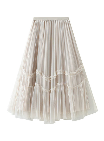 Pleated Corrugated Spliced Gauze Skirt