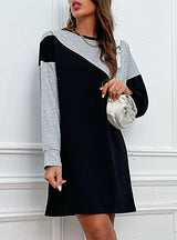 Contrast Loose Long Sleeve Color Matching Dress