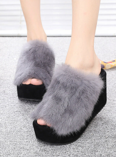 Fur Slippers Wedges Women Slippers Platform 